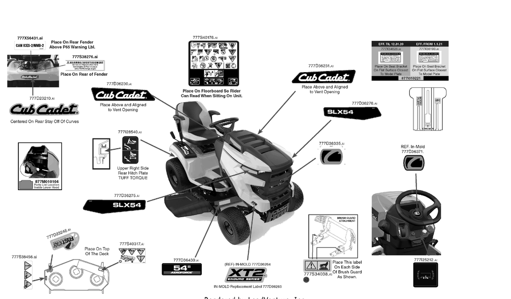 Label Map Diagram and Parts List for XT2-SLX54KW (13AFA2TMA10)(2021) Cub Cadet Lawn Tractor